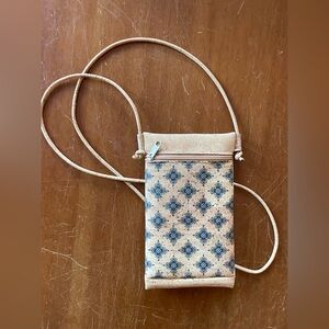 Small Cork Tan and Blue Patterned Crossbody Bag